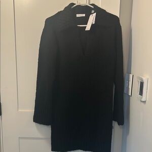 Equipment- Black Wool Dress V-Neck Long Sleeve